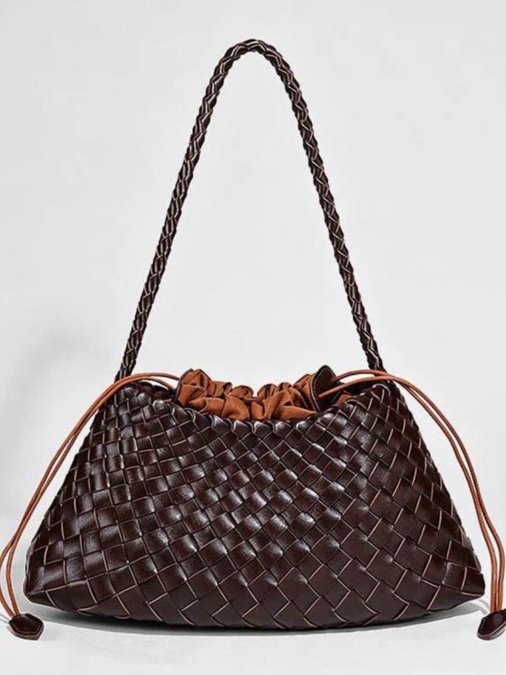 Woven Shoulder Bag in Dark Brown